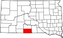 Mapa de Dakota del Sur con el Condado de Todd resaltado