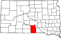 Mapa de Dakota del Sur con el Condado de Tripp resaltado