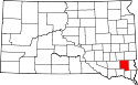 Mapa de Dakota del Sur con el Condado de Turner resaltado
