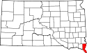 Mapa de Dakota del Sur con el Condado de Union resaltado