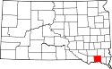 Mapa de Dakota del Sur con el Condado de Yankton resaltado
