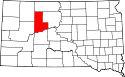 Mapa de Dakota del Sur con el Condado de Ziebach resaltado