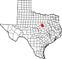 Mapa de Texas con el Condado de Bosque resaltado