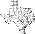 Mapa de Texas con el Condado de Brazos resaltado