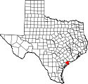 Mapa de Texas con el Condado de Calhoun resaltado