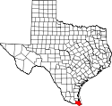 Mapa de Texas con el Condado de Cameron resaltado