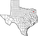 Mapa de Texas con el Condado de Camp resaltado