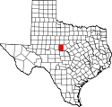 Mapa de Texas con el Condado de Coleman resaltado