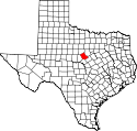 Mapa de Texas con el Condado de Comanche resaltado
