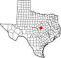 Mapa de Texas con el Coryell County resaltado