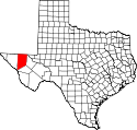 Mapa de Texas con el Culberson County resaltado