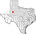 Mapa de Texas con el Dawson County resaltado