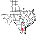 Mapa de Texas con el Duval County resaltado