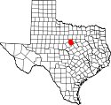 Mapa de Texas con el Condado de Erath resaltado