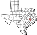 Mapa de Texas con el Condado de Grimes resaltado