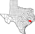 Mapa de Texas con el Condado de Harris resaltado