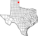 Mapa de Texas con el Condado de Hemphill resaltado