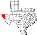 Mapa de Texas con el Condado de Hudspeth resaltado