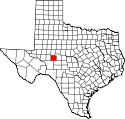 Mapa de Texas con el Condado de Irion resaltado