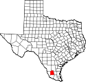 Mapa de Texas con el Condado de Jim Hogg resaltado