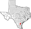 Mapa de Texas con el Condado de Jim Wells resaltado