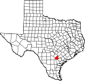 Mapa de Texas con el Condado de Karnes resaltado