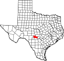 Mapa de Texas con el Condado de Kerr resaltado
