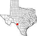 Mapa de Texas con el Condado de Kinney resaltado