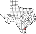 Mapa de Texas con el Condado de Kleberg resaltado