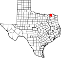Mapa de Texas con el Lamar County resaltado