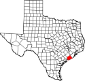 Mapa de Texas con el Matagorda County resaltado