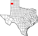 Mapa de Texas con el Condado de Oldham resaltado
