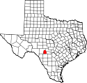 Mapa de Texas con el Condado de Real resaltado