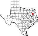 Mapa de Texas con el Condado de Smith resaltado