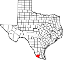 Mapa de Texas con el Condado de Starr resaltado