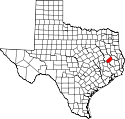 Mapa de Texas con el Condado de Trinity resaltado