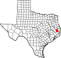 Mapa de Texas con el Condado de Tyler resaltado
