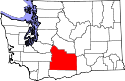 Mapa de Washington con el Condado de Yakima resaltado
