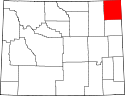 Mapa de Wyoming con el Condado de Crook resaltado