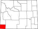 Mapa de Wyoming con el Condado de Uinta resaltado