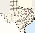 Mapa de Texas con el Condado de Dallas resaltado
