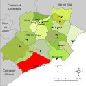 Localización de Villajoyosa respecto a la comarca de la Marina Baja.