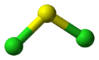 Modelo de Ball-and-stick (bolas unidas por bastones) del cloruro de azufre(II)