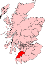 Área en rojo indica la ubicación de Ayr, en la carta geográfica de Escocia