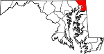 Mapa de Maryland con la ubicación del condado de Cecil