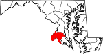 Mapa de Maryland con la ubicación del condado de Charles