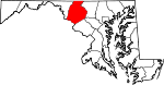 Mapa de Maryland con la ubicación del condado de Frederick