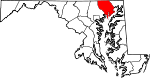 Mapa de Maryland con la ubicación del condado de Harford