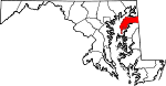 Mapa de Maryland con la ubicación del condado de Kent