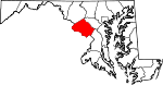 Mapa de Maryland con la ubicación del condado de Montgomery